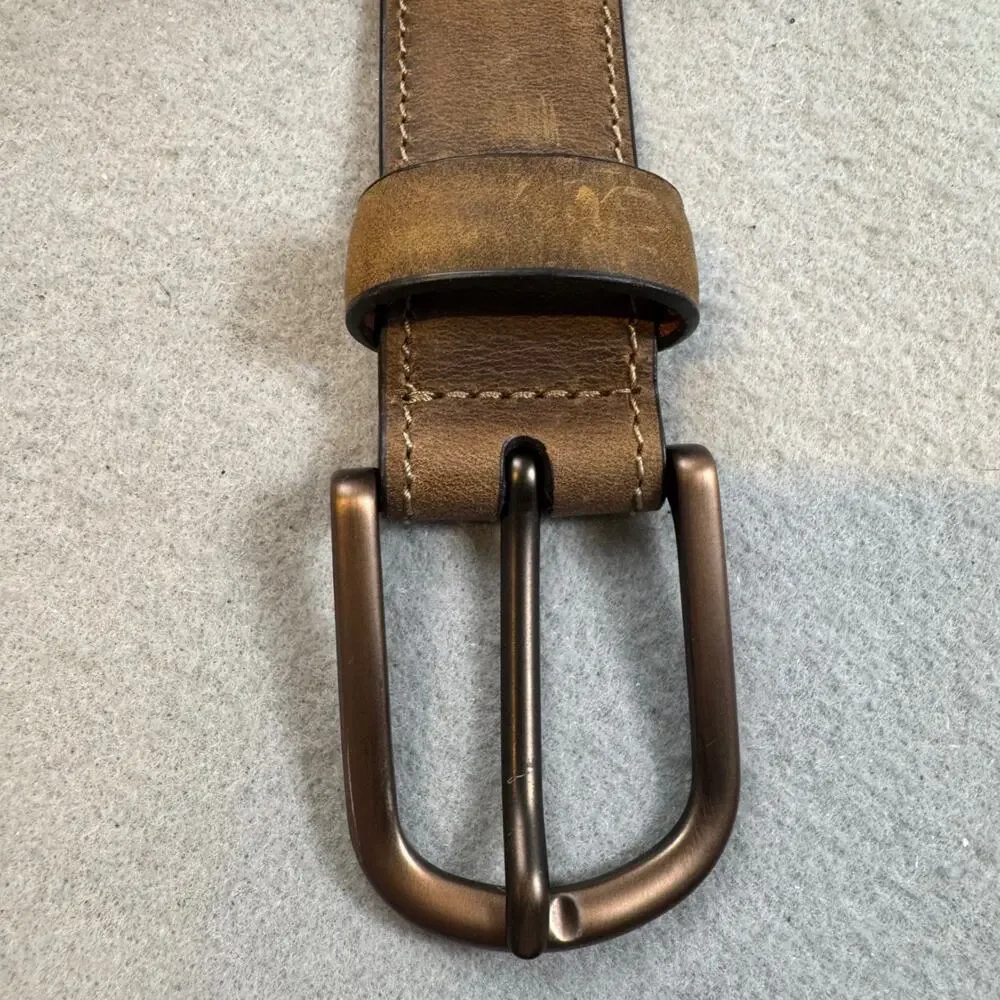 Johnston & Murphy Leather Belt Mens 38 Brown Distressed Oiled Contrast Stitched